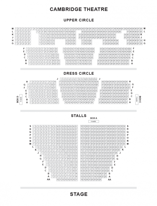 London Cambridge Theatre seating map enlarged view