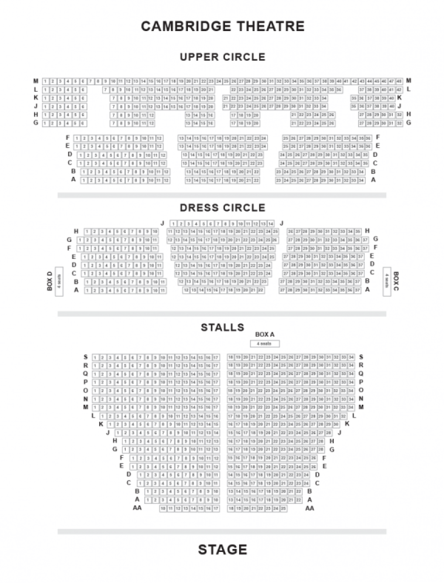 London Cambridge Theatre seating map