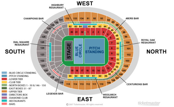 Emirates Stadium seating map enlarged view