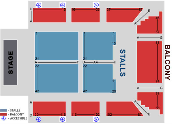 Wolverhampton Wulfrun Hall seating map enlarged view